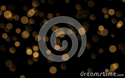 Abstract golden shining bokeh isolated on black background. Decoration or christmas background. Vector Illustration