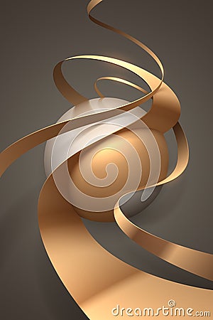 Abstract golden sphere with ribbons background Stock Photo