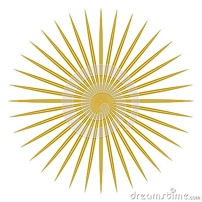 Abstract golden sunburst on white background. Vintage sun burst design element. Geometric shape, light ray Cartoon Illustration