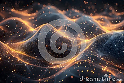Abstract Golden Wave Pattern with Sparkling Particles for Modern Design Generative AI Stock Photo