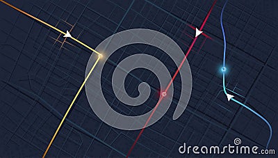 Abstract GPS navigation, delivery location and map pointer. City map featuring directional signs, an intended goal point Vector Illustration