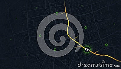 Abstract GPS navigation, smart car location and map pointer. City map featuring directional signs, an intended goal Vector Illustration