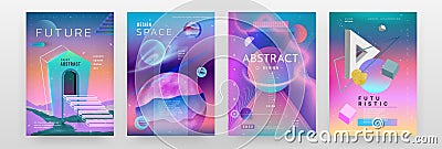 Abstract gradient posters. Concept banner with fancy galaxy and technology. Cosmos backdrop. Hologram colors futuristic Vector Illustration