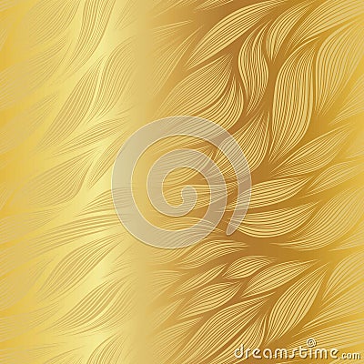 Abstract gradient vector leaf doodle pattern on metallic gold background. Vector Illustration