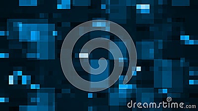 Abstract graphic background of blurred blue blocks in many different sizes on black background Stock Photo