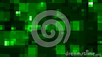 Abstract graphic background of blurred green blocks in many different sizes on black background Stock Photo