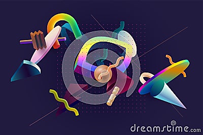 Abstract graphic composition of 3D geometric shapes Vector Illustration