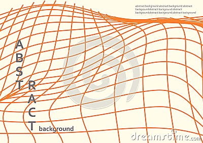 Abstract graphic design. Wireframe background. Orange grid ripple texture. Curve mesh structure. Minimal geometric Vector Illustration