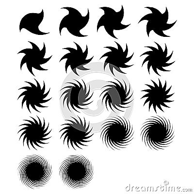 Abstract graphic spirals: Circular movement, radial dynamic swirls set.Vector design, speed swirl circle. Vector Illustration