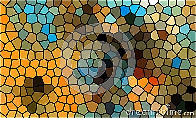 Abstract graphic stained glass consists of blue orange brown polygons. Stock Photo