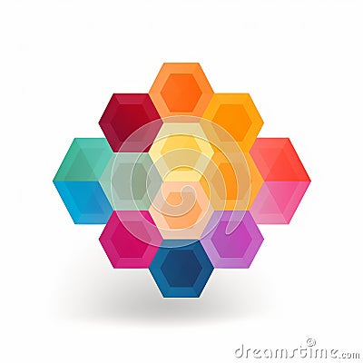 Abstract Graphic Symbolism: Colorful Hexagons In Simplified Forms Stock Photo