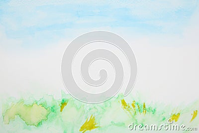 Abstract grass and sky watercolor Stock Photo