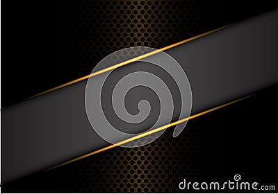 Abstract gray banner gold line on dark metal circle mesh design modern luxury futuristic background vector Vector Illustration