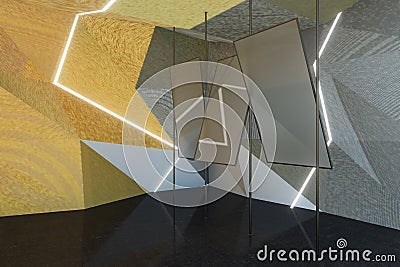 Abstract gray room with mirrors Stock Photo