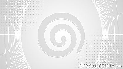 Abstract gray white background. Curved, rounded white grid on gradient backdrop. Halftone pattern. Blank geometric presentation, Vector Illustration