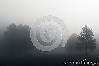 Abstract grayscale image of dense fog obscuring trees , light, mysterious, overlay Stock Photo