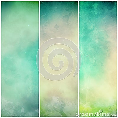 Abstract green background banners or striped designs in soft mottled white and beige watercolor grunge texture stains Stock Photo