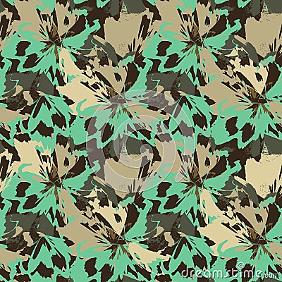 Abstract green and beige flowers like leopard animal motif. Vector Illustration