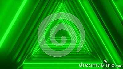 Abstract green digital background with letter A shape neon tunnel. 3d render, laser show, night club interior light, glowing lines Stock Photo