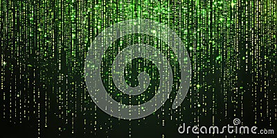 Abstract Green Digital Matrix Code Data Stream Falling Down Raining Code Particles Background Stock Photo