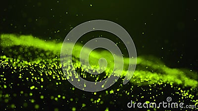 Abstract green digital particle wave and light abstract background , ai animation cyber or technology background. 3d Stock Photo