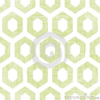 Abstract green fabric textured honeycomb cutout seamless pattern background Vector Illustration