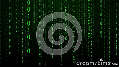 Abstract green futuristic cyberspace with stream of binary code, matrix background with digits. The concept of coding and hacker. Cartoon Illustration
