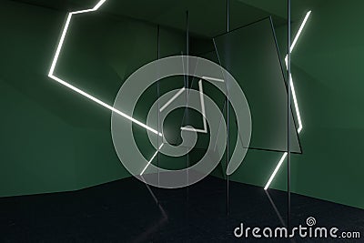 Abstract green interior with mirrors Stock Photo