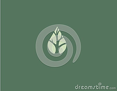 Abstract green logo icon water drop or leaf inside tree nature silhouette Stock Photo