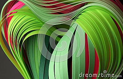 Abstract green and red neon color wave paper on texture black background Stock Photo