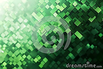 Abstract Green Squares, A Dynamic Visual Exploration of Geometric Shapes, Showing Depth and Perspective with Shimme Stock Photo