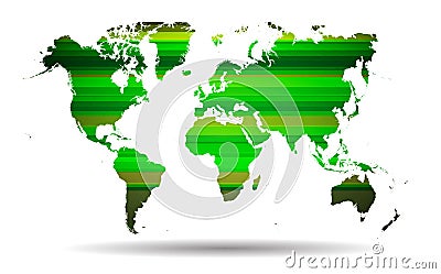 Abstract Green straight lines.And world map background. Vector Illustration