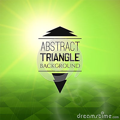 Abstract green sunset with triangle field, perspetive pattern in sunny fog Vector Illustration