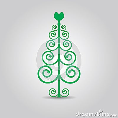 Abstract green swirl Christmas love tree icon Stock Photo