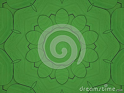 Abstract Green Symmetrical Flower Pattern with Wooden Texture Stock Photo