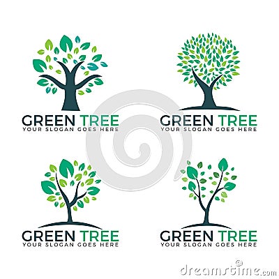 Abstract green trees set logo vector designs. Vector Illustration