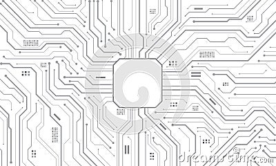 Abstract grey circuit board technology connected lines electronics elements computer motherboard chip processor semiconductor Vector Illustration