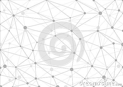 Abstract grey geometric background with chaos of connected lines and dots. Vector Illustration