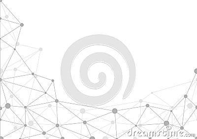 Abstract grey geometric background with chaos of connected lines and dots. Vector Illustration