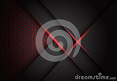 Abstract grey metallic overlap red light hexagon mesh design modern luxury futuristic technology background vector Vector Illustration