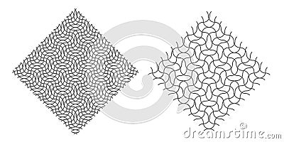 Abstract grid pattern mesh texture element vector graphic illustration set, wavy lines mosaic background wireframe backdrop black Vector Illustration
