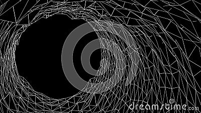 Abstract grid wormhole. Futuristic 3d portal. Space-time portal 3d visualization. Wireframe tunnel Stock Photo