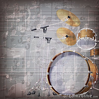 Abstract grunge background with drum kit Vector Illustration