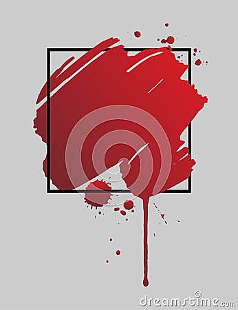 Bloody brush stroke over square frame. Halloween concept. Vector Illustration