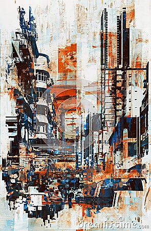 Abstract grunge of cityscape Cartoon Illustration