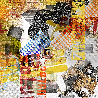 Abstract grunge collage artwork with different textures and colourful elements Stock Photo