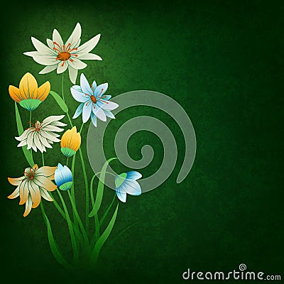 Abstract grunge composition with flowers on green Vector Illustration