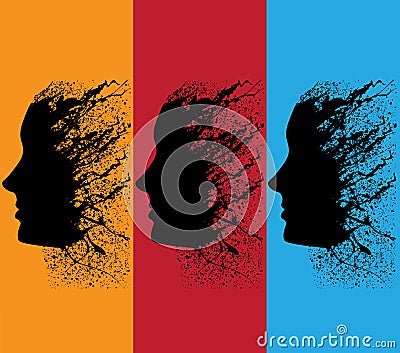 Abstract grunge girl profile Vector Illustration