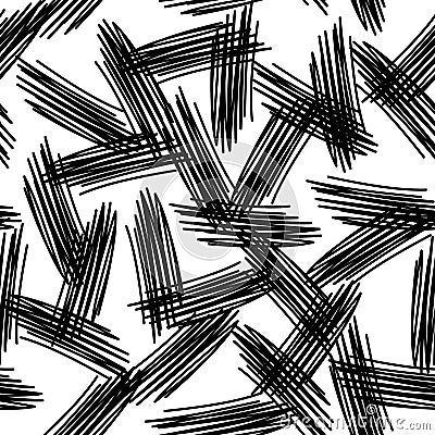 Abstract grunge painted texture seamless pattern. Black lines on a white background. Vector Illustration