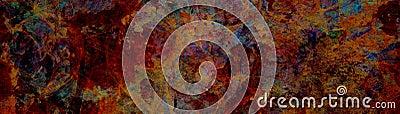 Abstract grunge texture pattern on old painted background, colorful gold, black, red, blue, purple, and yellow distressed circle p Stock Photo